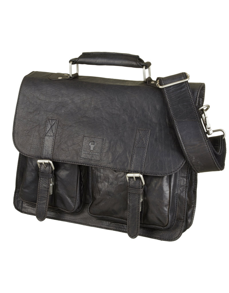 Bull & Hunt Geräumige Leder Arbeitstasche Messeneger Bag Vintage Schwarz