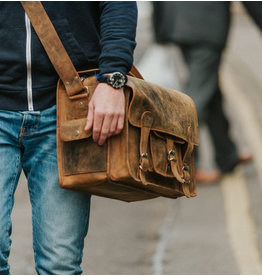 Scaramanga Medium Leder Herrentasche Retro Schultasche Büffelleder