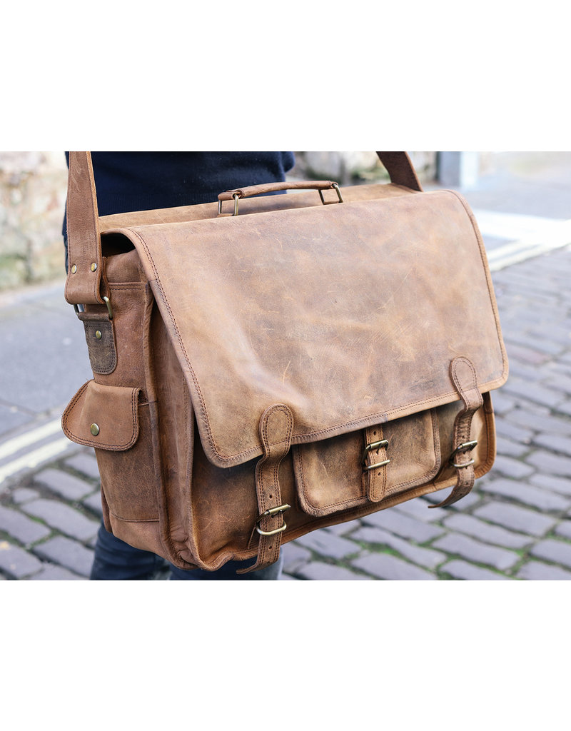 Scaramanga Large Herren Damen Retro Schultasche Hunter Büffelleder