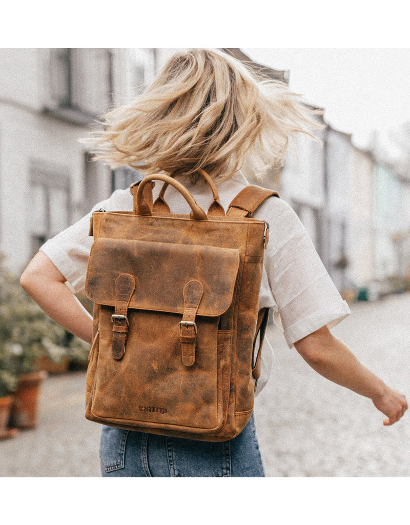 Grote Dames Buffel Leren Rugtas Vintage Barneys Leather