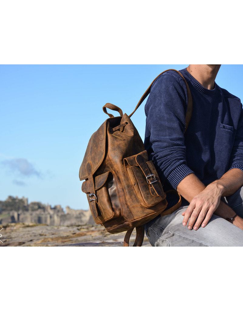 Scaramanga Großer Büffel Lederner Rucksack Retro Vintage