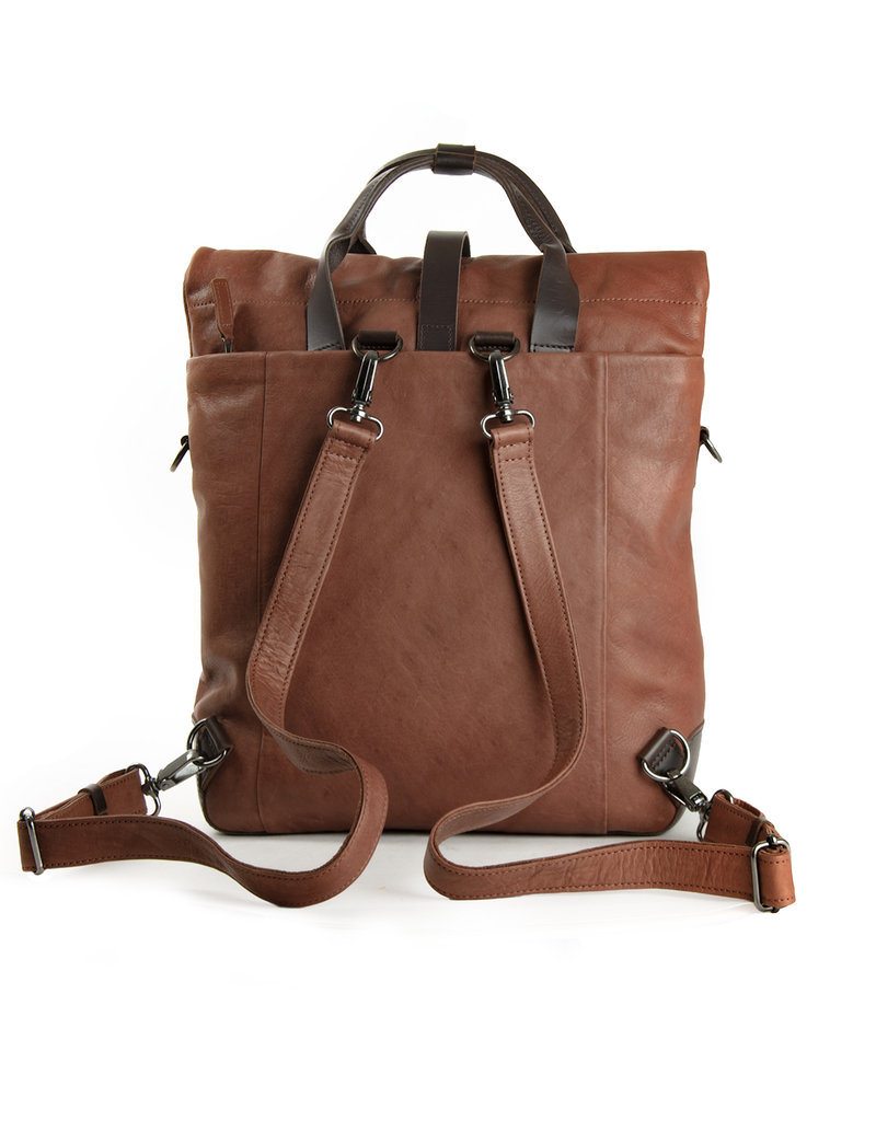 Harold's Weiches Leder Rucksack Rolltop Groß Hoch Cognac