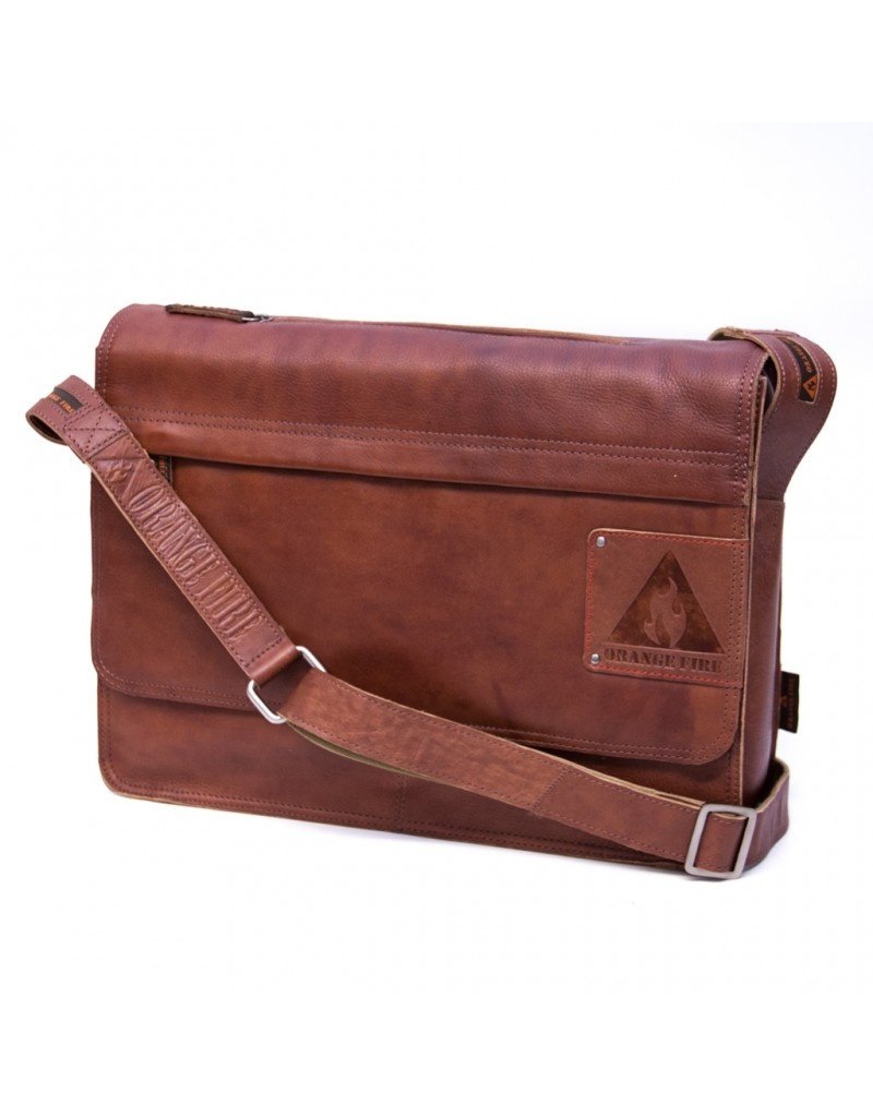 Orange Fire Leren Fietstas Schoudertas Laptoptas 15 Inch Cognac