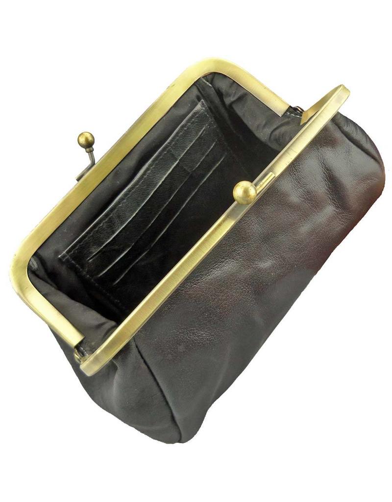 LD Dames Portemonnee Met Knip Retro Vintage Zwart