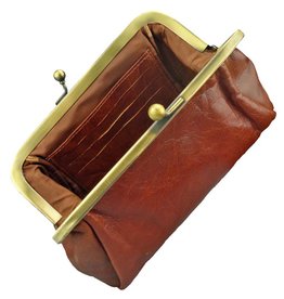 LD Damen Geldbörse mit Bügel Retro Vintage Cognac
