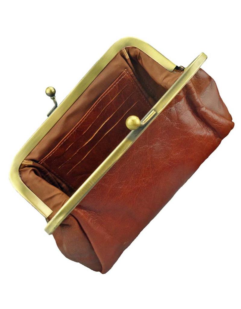 LD Damen Geldbörse mit Bügel Retro Vintage Cognac