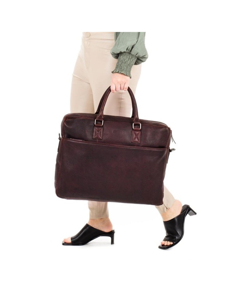 Burkely 17 inch Leder Laptoptasche Arbeitstasche Braun