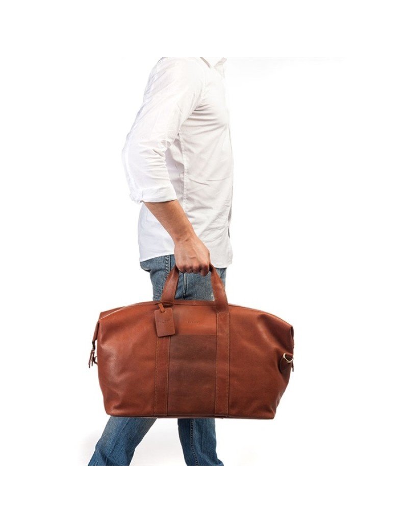 Burkely Basic Grote Leren Reistas Weekendtas Cognac