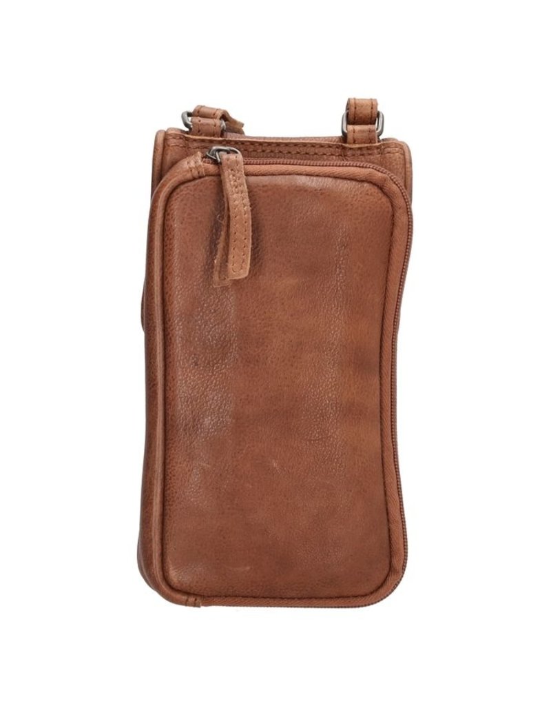 Hide & Stitches Leren Telefoontasje Portemonnee Cognac