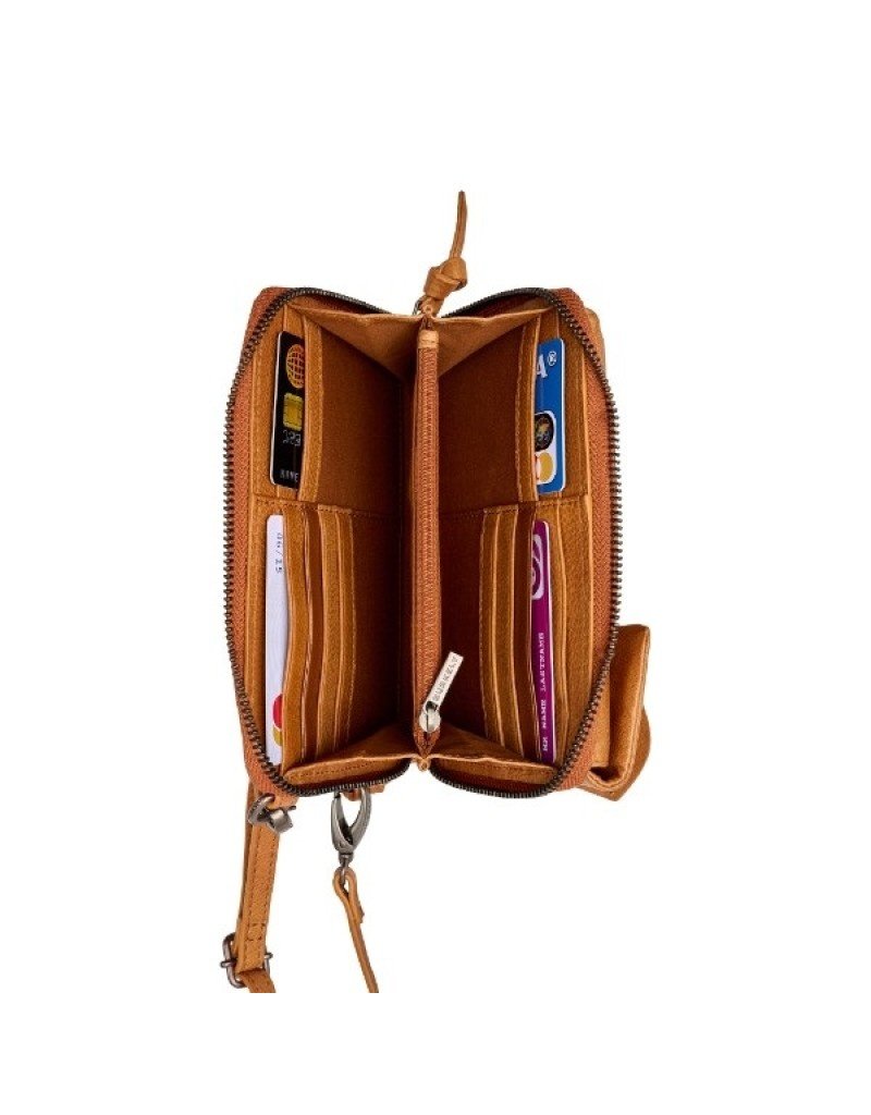 Burkely Leder Handytasche Geldbörse mit Handyfach Cognac