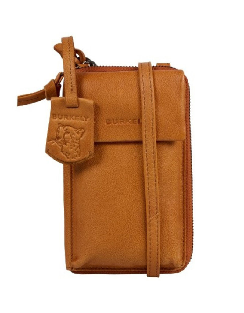 Leren Telefoontasje Portemonnee met Telefoonvak Cognac - Barneys Leather