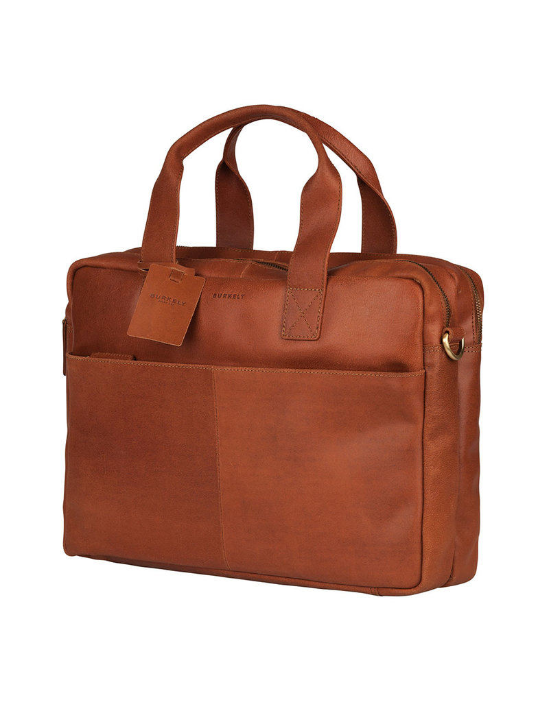 optocht Kenia Toerist Basic Leren Laptoptas Dubbele Rits Cognac - Barneys Leather