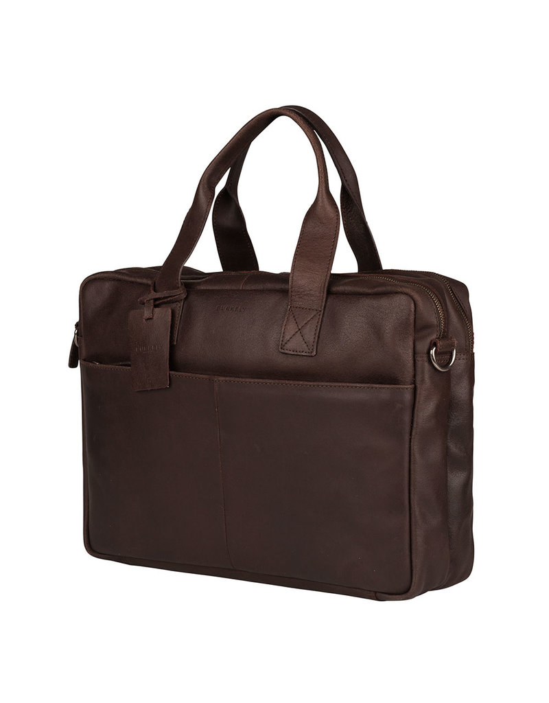 Burkely Basic Leder Laptoptasche Doppelt Reißverschluss Braun