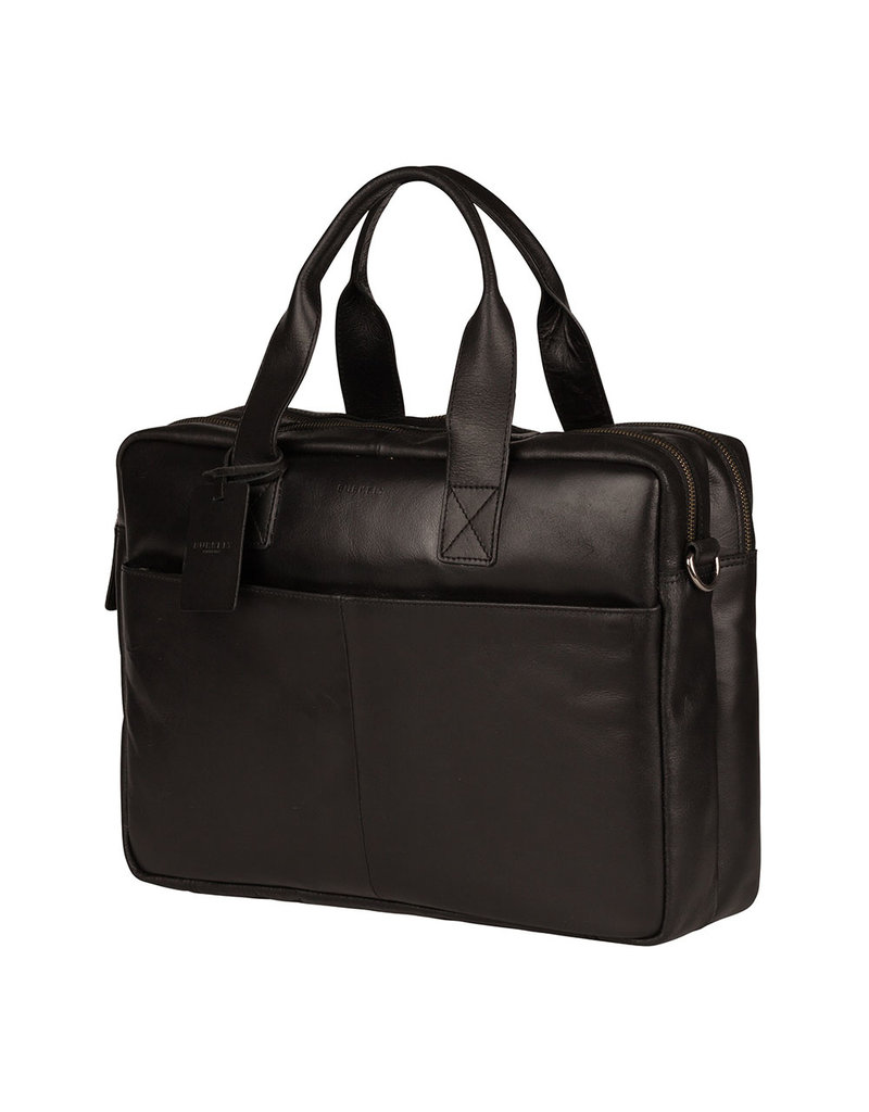 Burkely Basic Leder Laptoptasche Doppelt Reißverschluss Schwarz