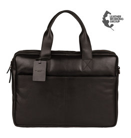 Burkely Basic Leder Laptoptasche Doppelt Reißverschluss Schwarz