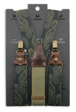 Sir Redman Luxuriöse Hosenträger mit  Lederschlaufen und Clips Paisley Grün