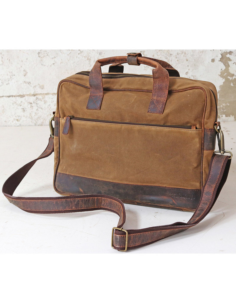 Scaramanga Herren Laptoptasche Arbeitstasche Büffelleder und Canvas