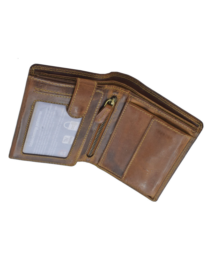 LD Luxe Heren Portemonnee Hoog Model – Hunterleer, RFID Bescherming, Personaliseerbaar & Optionele Ketting