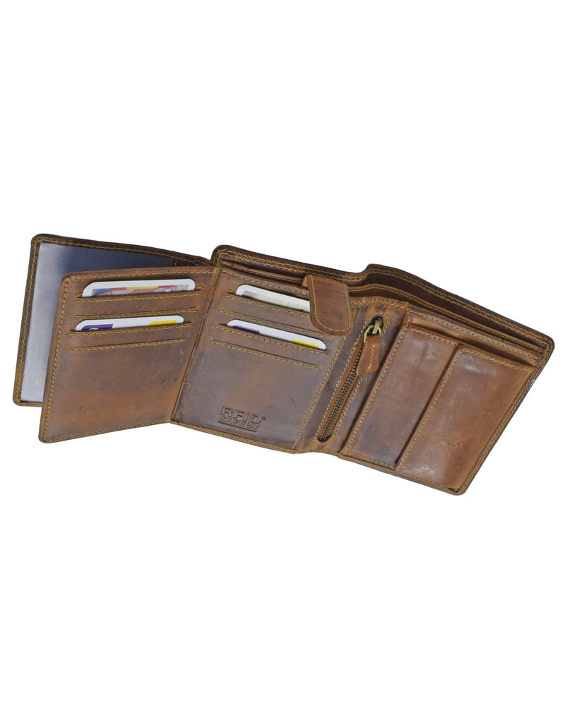 LD Luxe Heren Portemonnee Hoog Model – Hunterleer, RFID Bescherming, Personaliseerbaar & Optionele Ketting