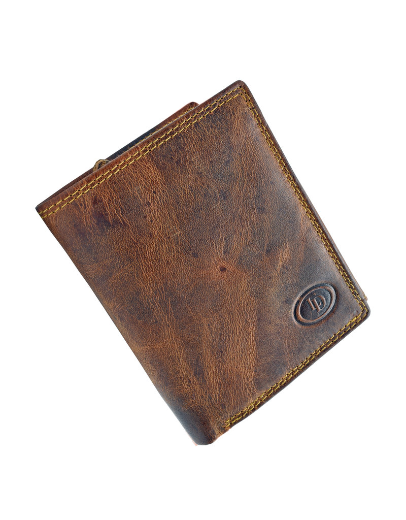 LD Kleine Heren Portemonnee Hoog Model – Hunterleer, RFID Bescherming, Personaliseerbaar & Optionele Ketting