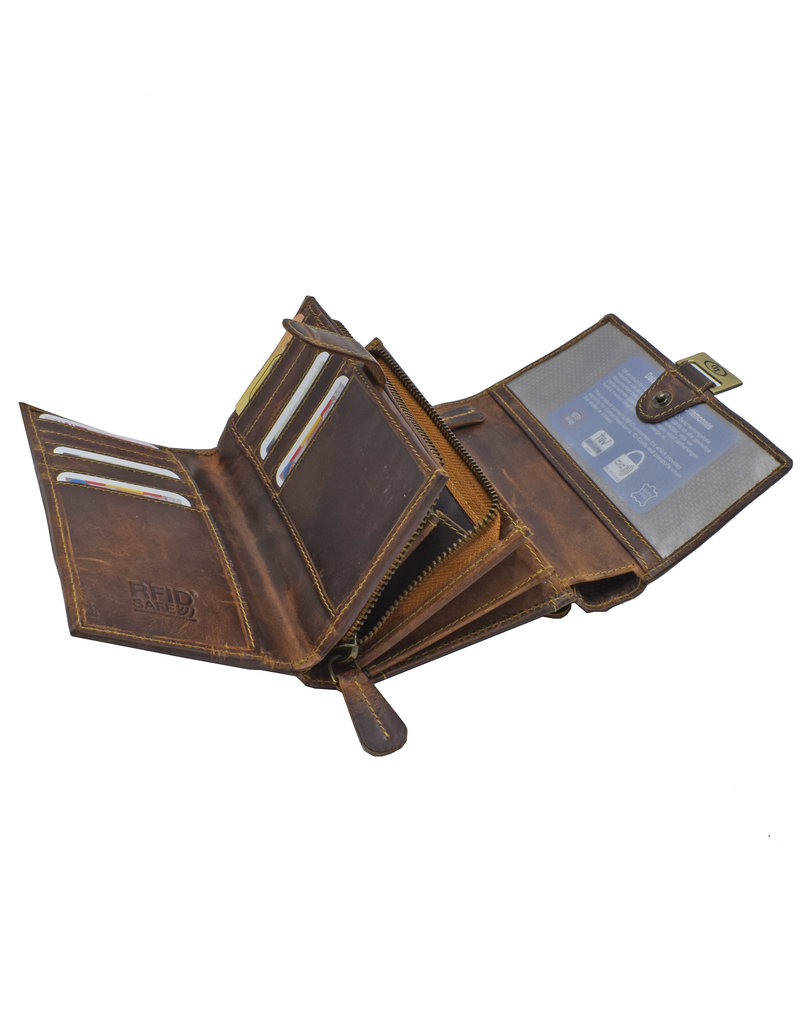 LD Ruime Leren Damesportemonnee met RFID – Personaliseerbaar & Optionele Veiligheidsketting