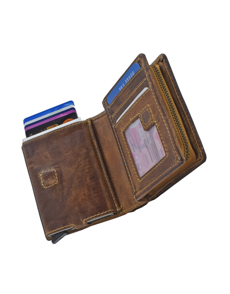 LD Kreditkartenhalter Geldbörse mit Reißverschluss Hunter Rindleder