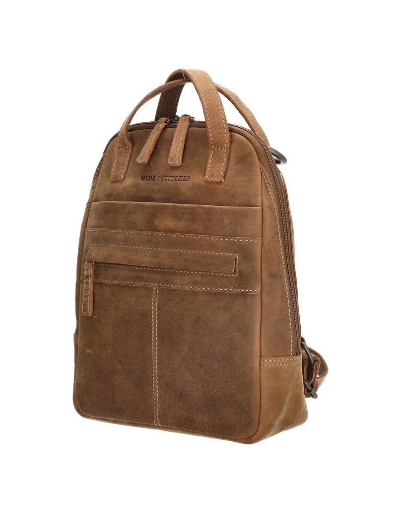 Hide & Stitches Leder Rucksack Umhängetasche Braun