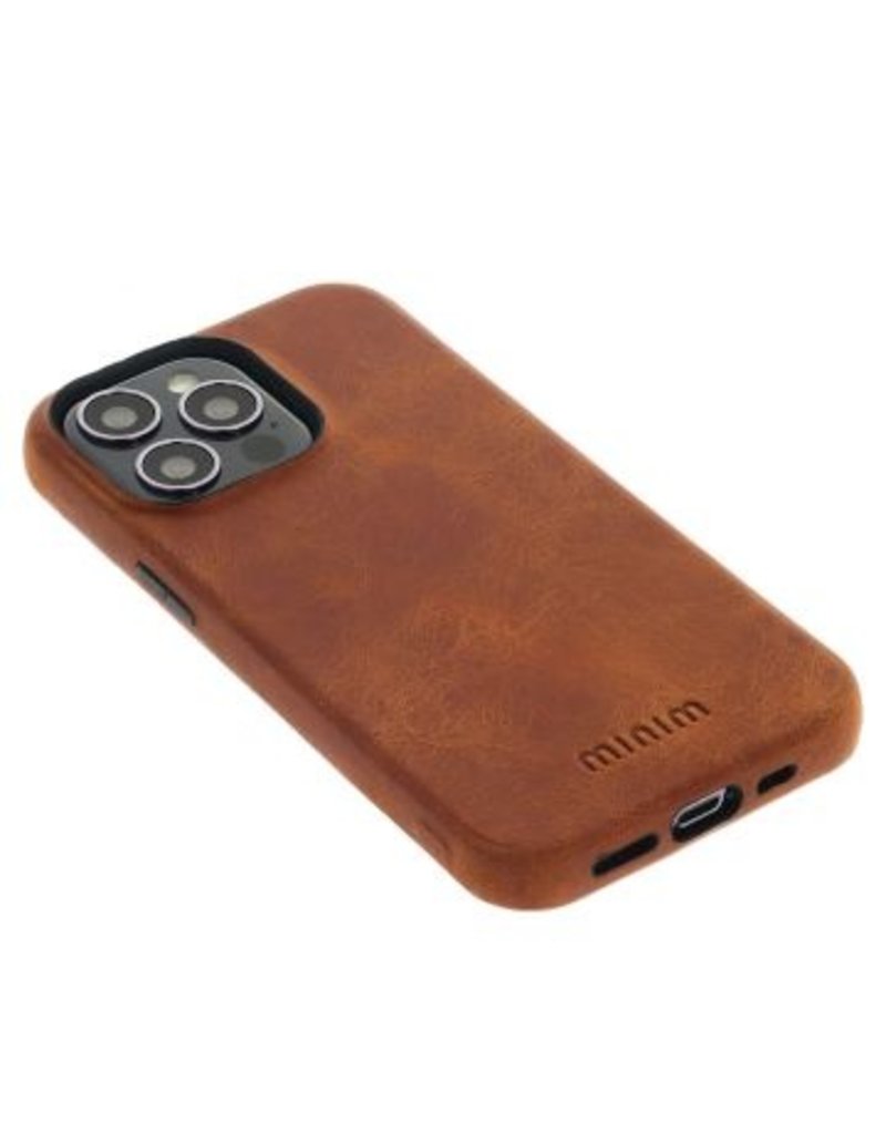 Minim Leder Handyhülle Für iPhone 14 Pro Back Cover Cognac