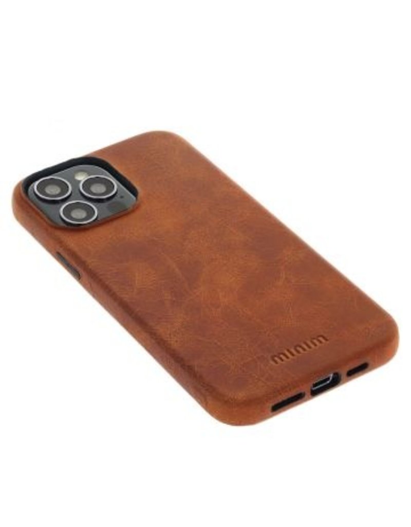 Minim Leder Handyhülle Für iPhone 14 Pro Max Back Cover Cognac