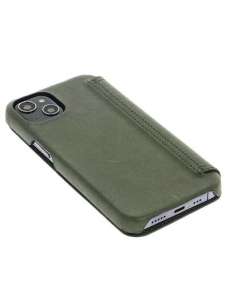 Minim Leder Handyhülle Für iPhone 14 Bookcase Olive