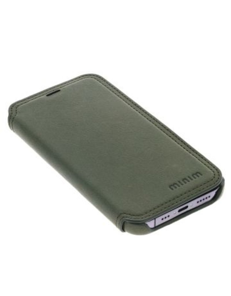 Minim Leder Handyhülle Für iPhone 14 Bookcase Olive