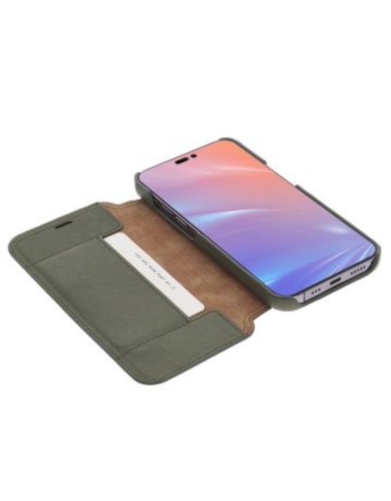 Minim Leder Handyhülle Für iPhone 14 Bookcase Olive