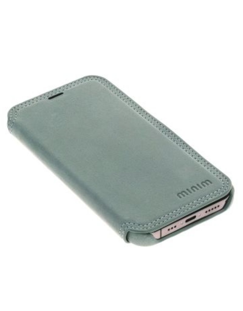 Minim Leder Handyhülle Für iPhone 14 Bookcase Blau