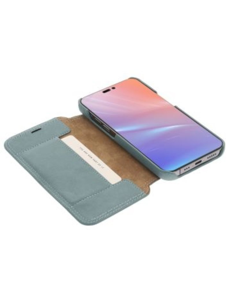 Minim Leder Handyhülle Für iPhone 14 Bookcase Blau