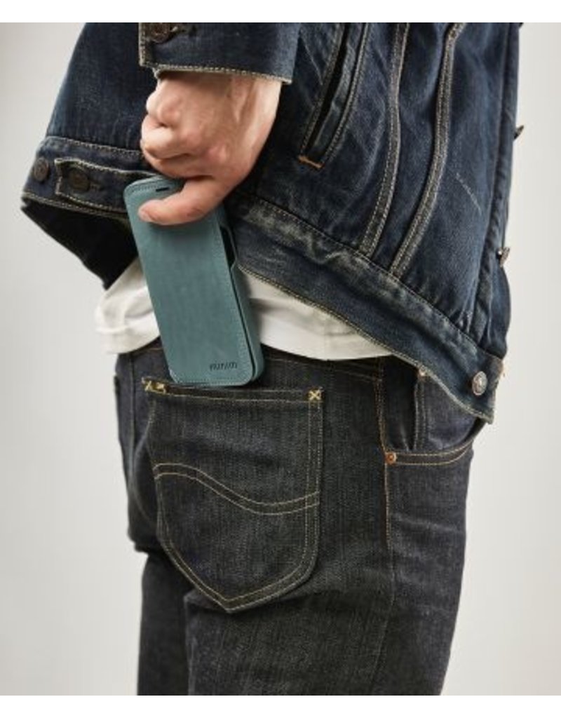 Minim Leder Handyhülle Für iPhone 14 Plus Bookcase Blau