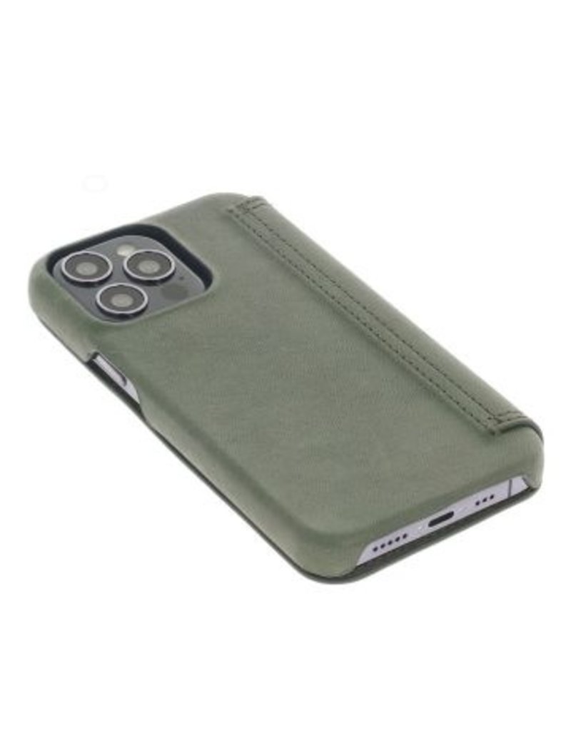 Minim Leder Handyhülle Für iPhone 14 Pro Bookcase Olive