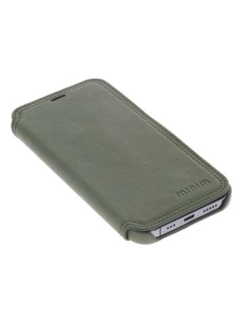 Minim Leder Handyhülle Für iPhone 14 Pro Bookcase Olive