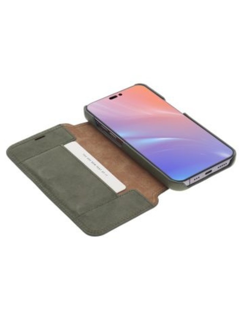 Minim Leder Handyhülle Für iPhone 14 Pro Bookcase Olive