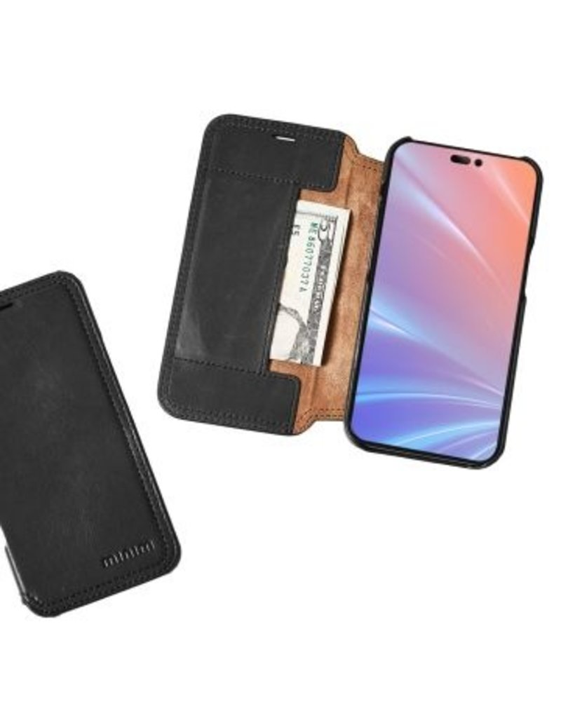 Minim Leder Handyhülle Für iPhone 14 Pro Bookcase Schwarz