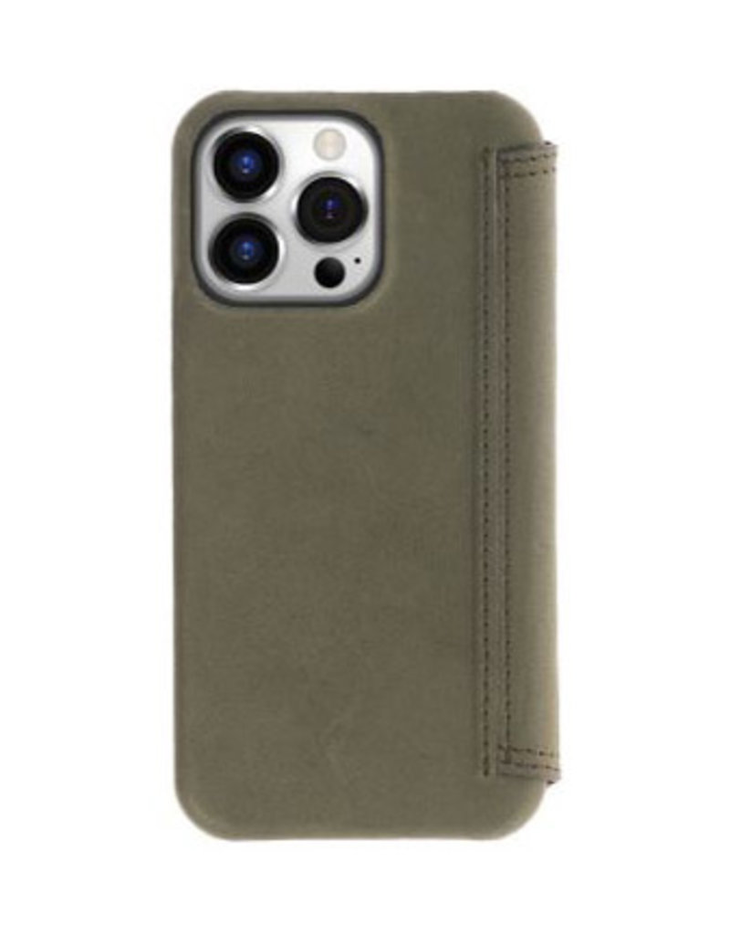 Minim Leder Handyhülle Für iPhone 14 Pro Bookcase Olive