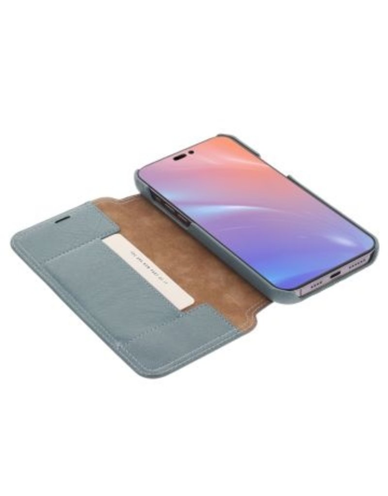 Minim Leder Handyhülle Für iPhone 14 Pro Max Bookcase Blau