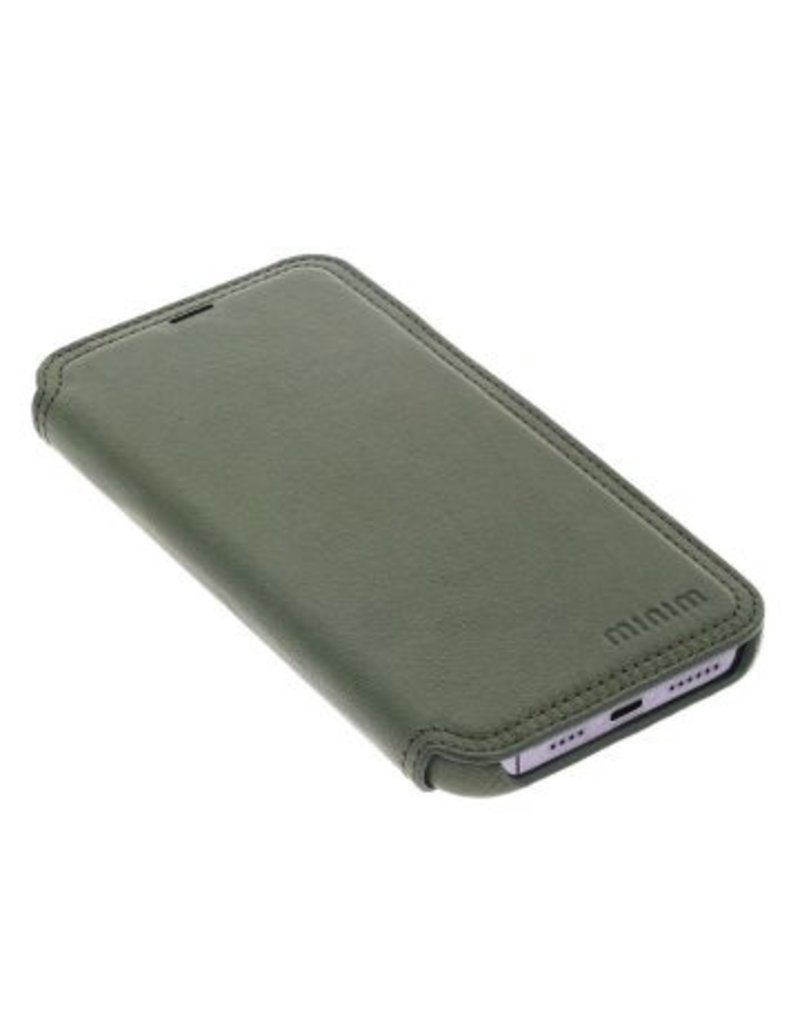 Minim Leder Handyhülle Für iPhone 14 Pro Max Bookcase Olive