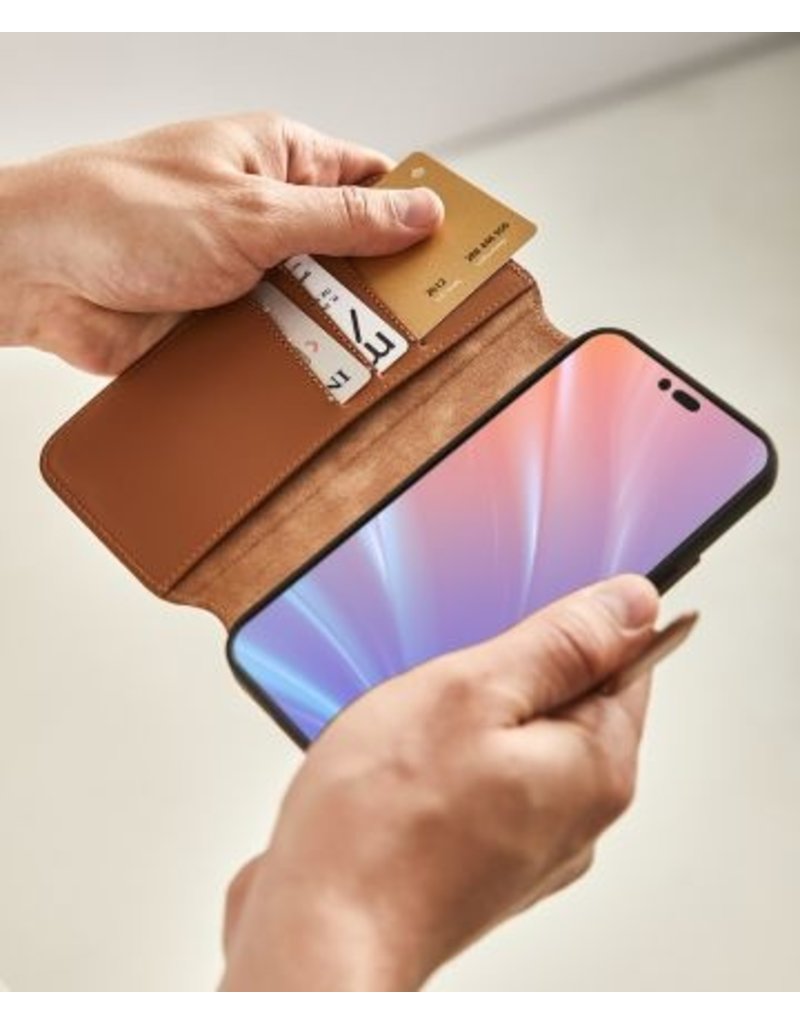 Minim Leder Handyhülle  iPhone 14 Pro  2 in 1 Wallet Case Cognac