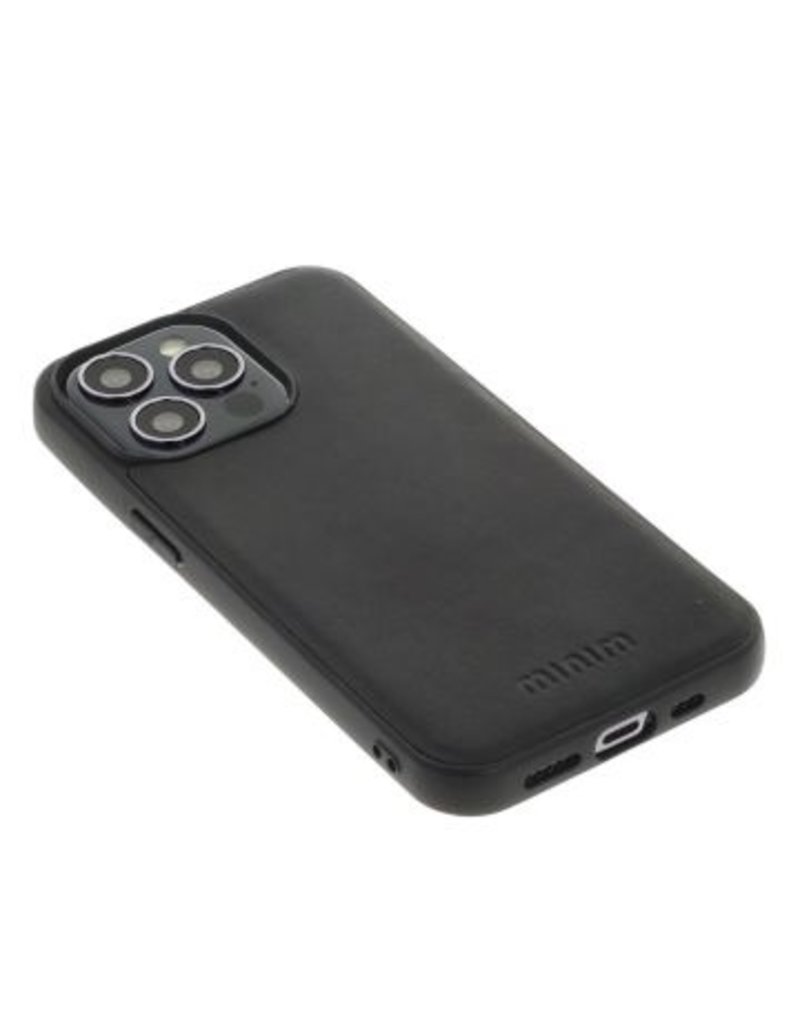 Minim Leder Handyhülle  iPhone 14 Pro  2 in 1 Wallet Case Schwarz