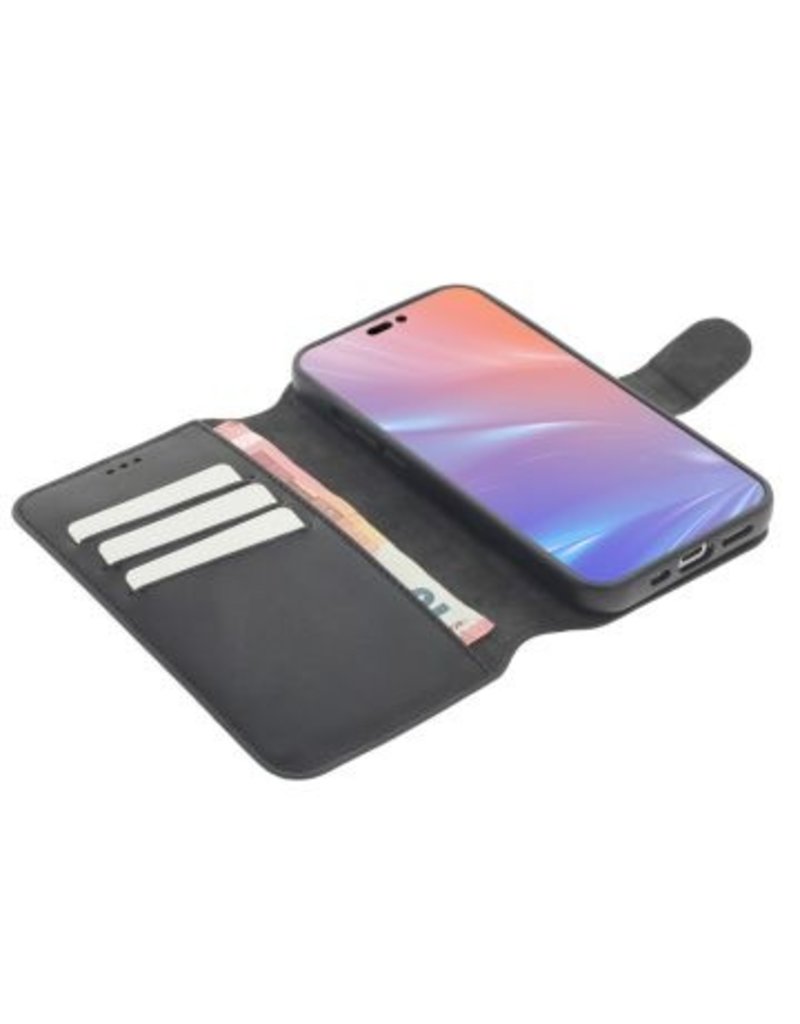 Minim Leren iPhone 14 Pro 2 in 1 Wallet Case Zwart