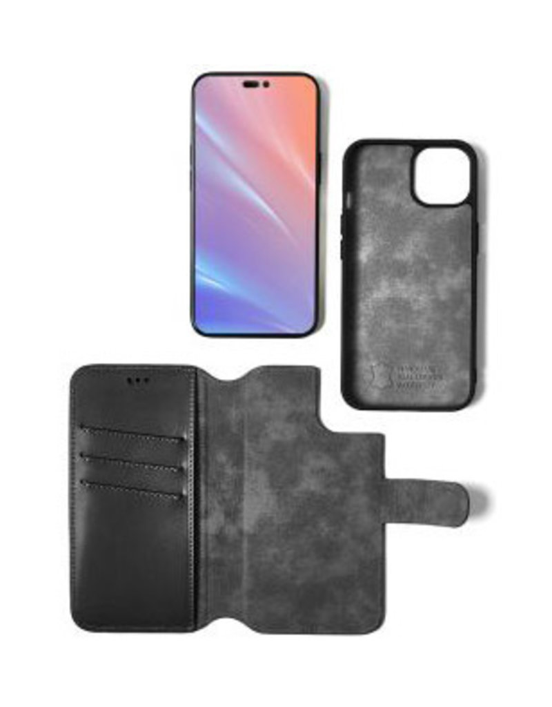 Minim Leder Handyhülle  iPhone 14 Pro  2 in 1 Wallet Case Schwarz