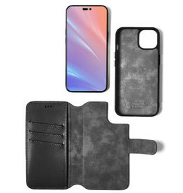 Minim Leder Handyhülle  iPhone 14 Plus  2 in 1 Wallet Case Schwarz