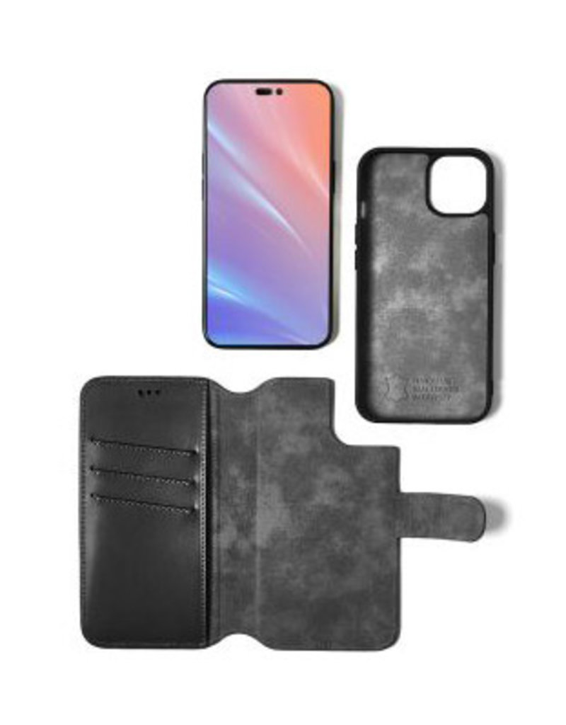 Minim Leder Handyhülle  iPhone 14 Plus  2 in 1 Wallet Case Schwarz