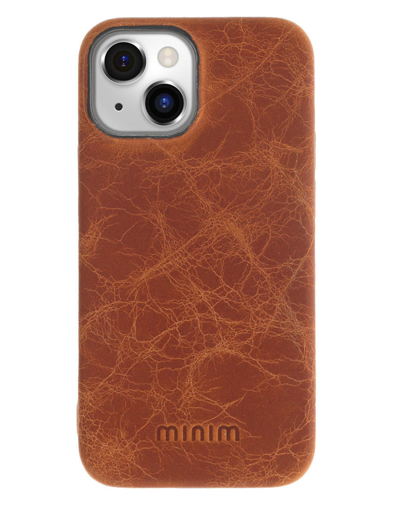 Minim Leder Handyhülle Für iPhone 14 Back Cover Cognac