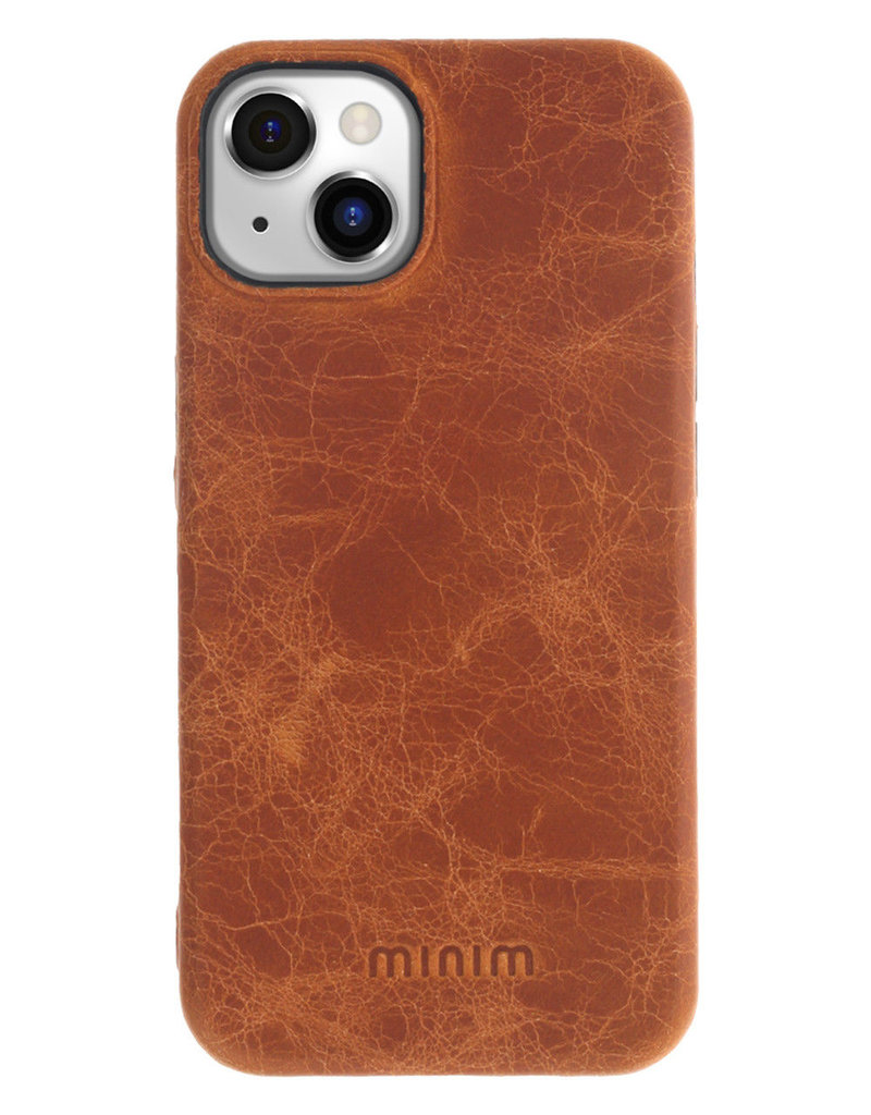 Minim Leder Handyhülle Für iPhone 14 Plus Back Cover Cognac